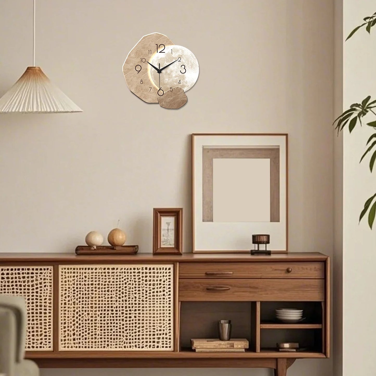 Minimalist Wooden Moon Wall Clock