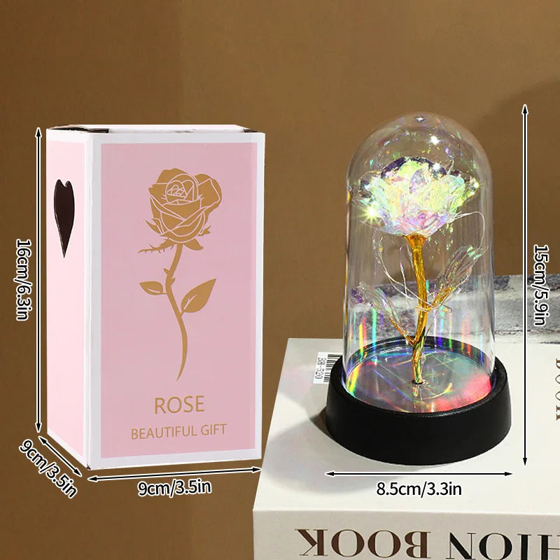 Glowing Artificial Rose Flower Gift in Glass