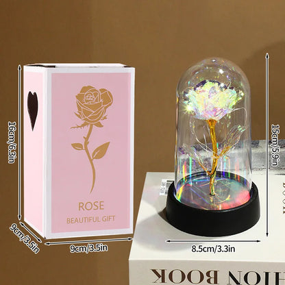 Glowing Artificial Rose Flower Gift in Glass