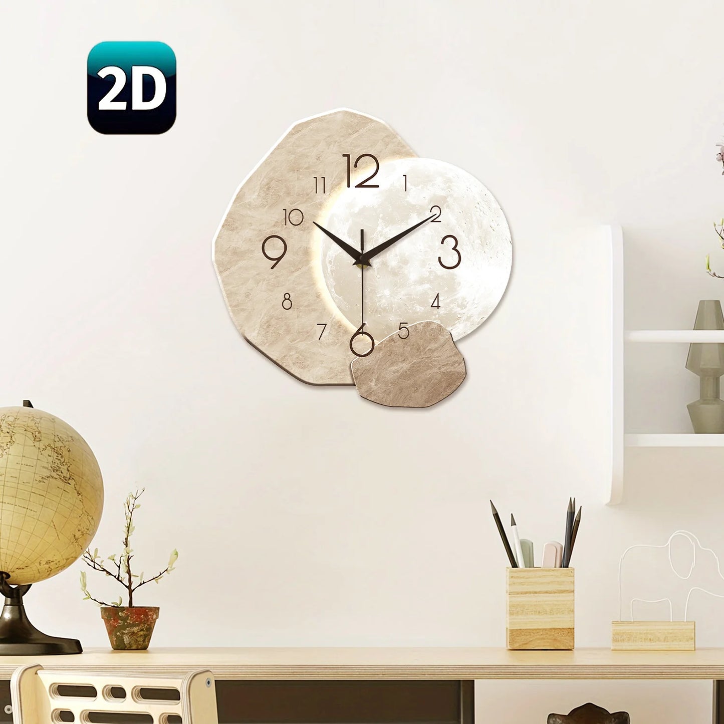 Minimalist Wooden Moon Wall Clock