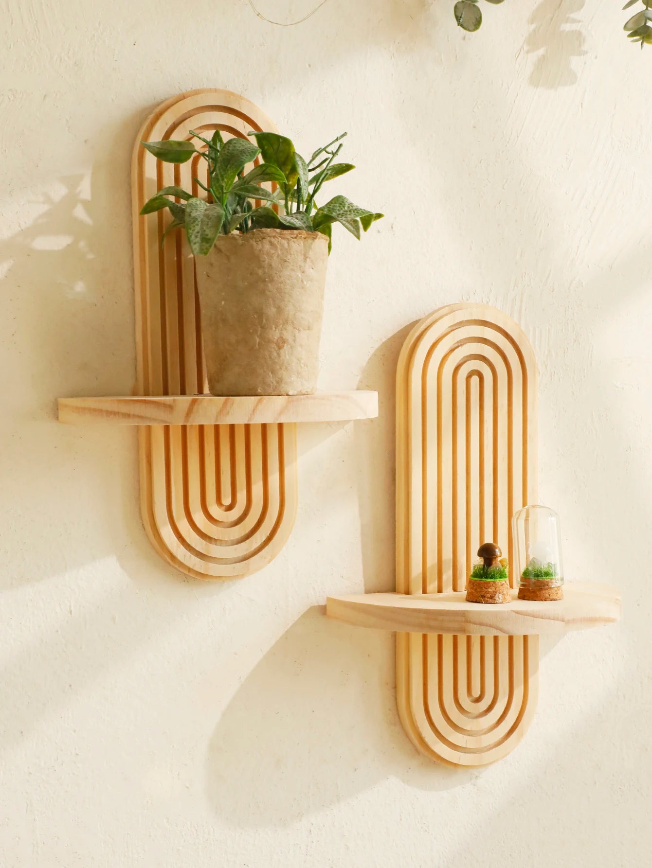 Boho Geometric Wood Wall Shelf
