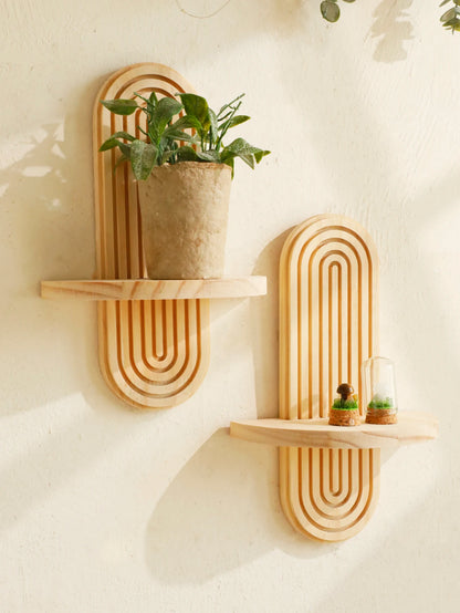 Boho Geometric Wood Wall Shelf