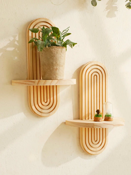 Boho Geometric Wood Wall Shelf