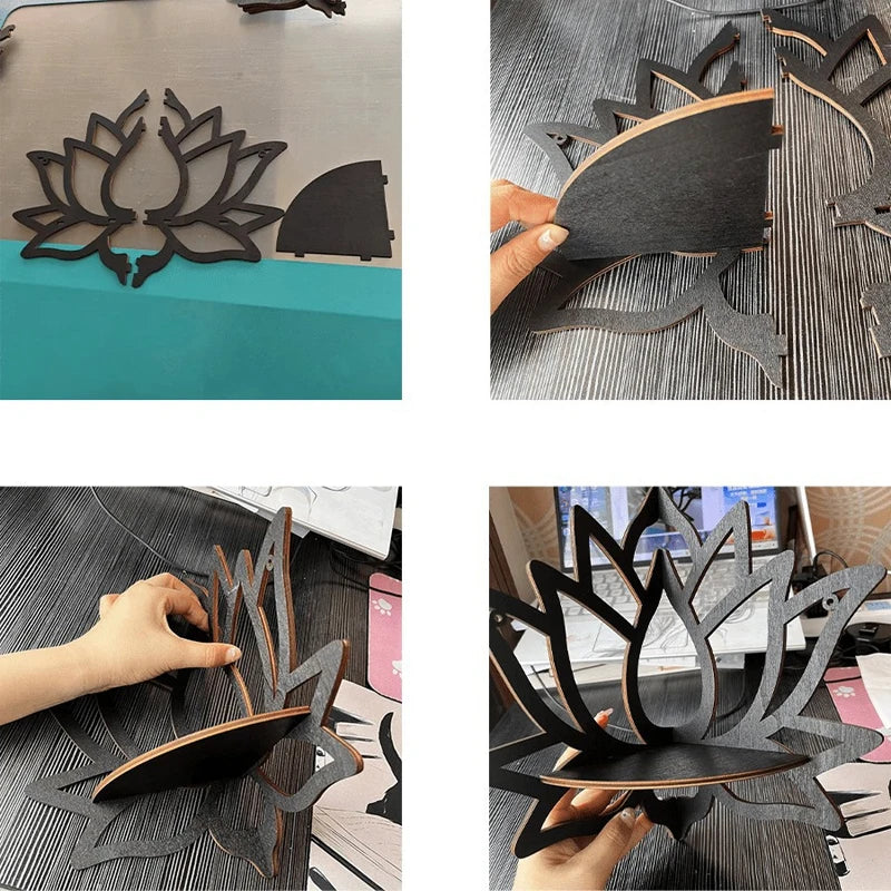 Wooden Lotus Aromatherapy & Candle Holder Shelf