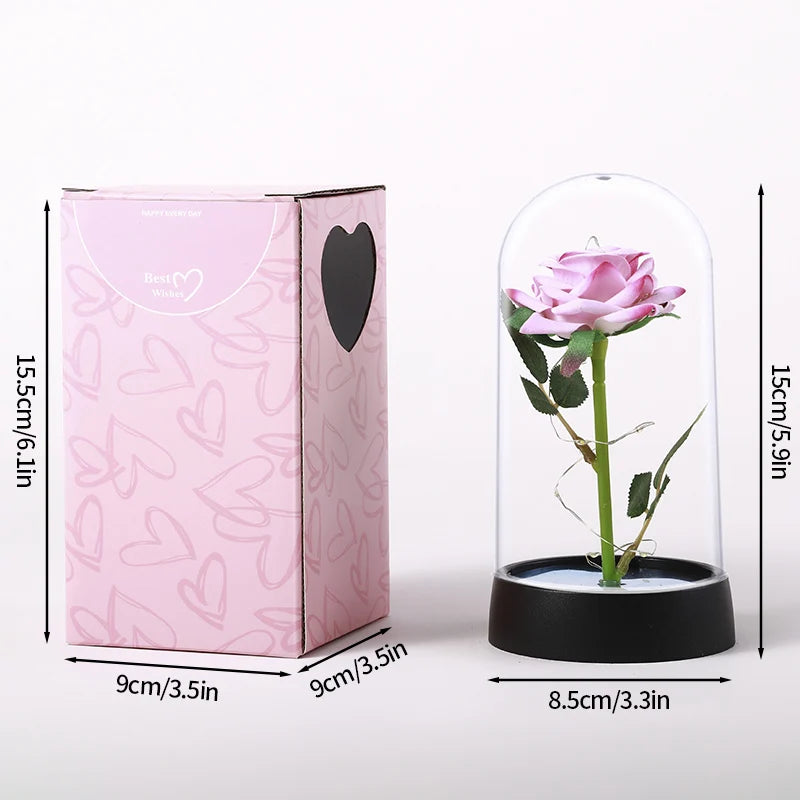 Glowing Artificial Rose Flower Gift in Glass