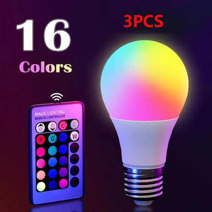 16-Color RGB LED Bulb E27 with Dimmer & 24-Key Remote
