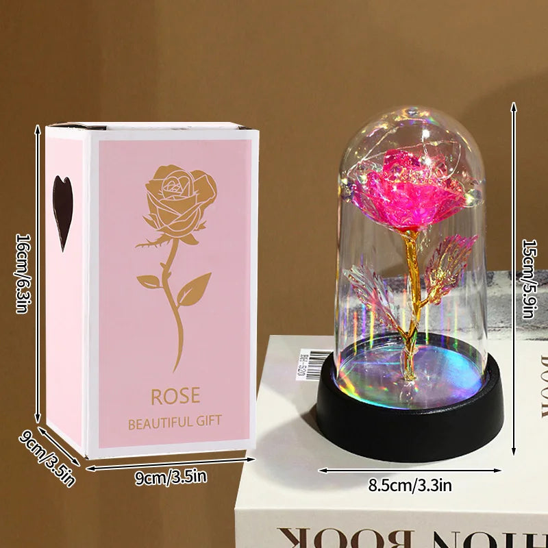 Glowing Artificial Rose Flower Gift in Glass