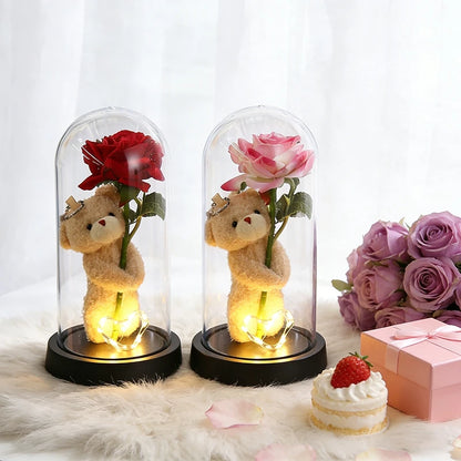 Glowing Artificial Rose Flower Gift in Glass
