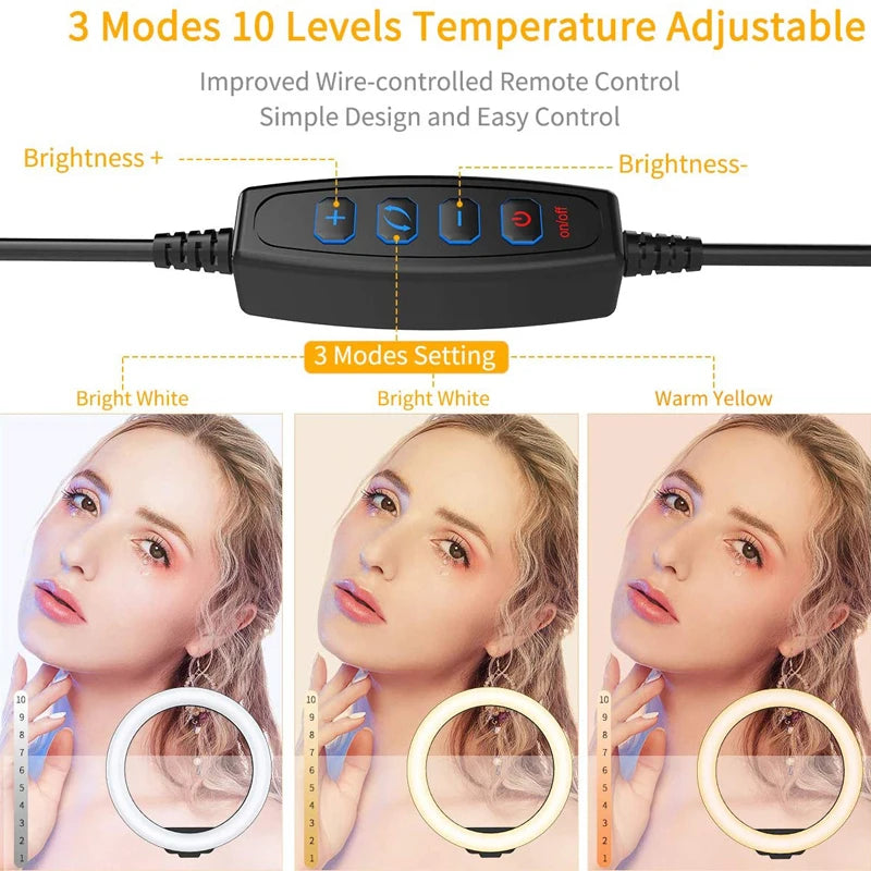 LED Selfie Ring Light with Tripod Stand & USB Remote