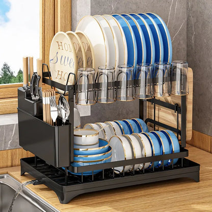Kitchen Dish Drying Rack & Drainer with Cup Holder