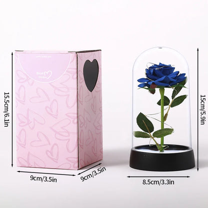 Glowing Artificial Rose Flower Gift in Glass