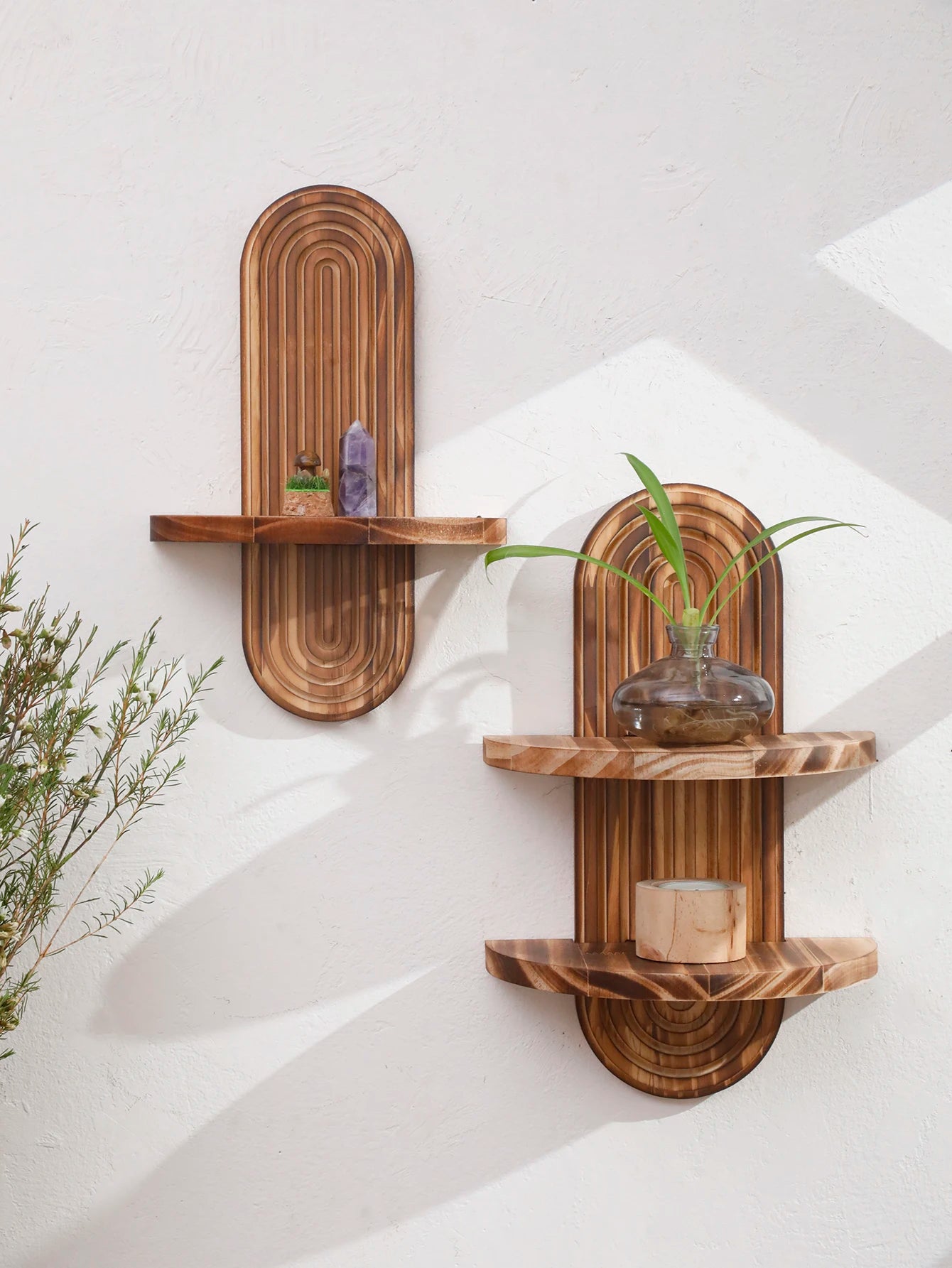 Boho Geometric Wood Wall Shelf