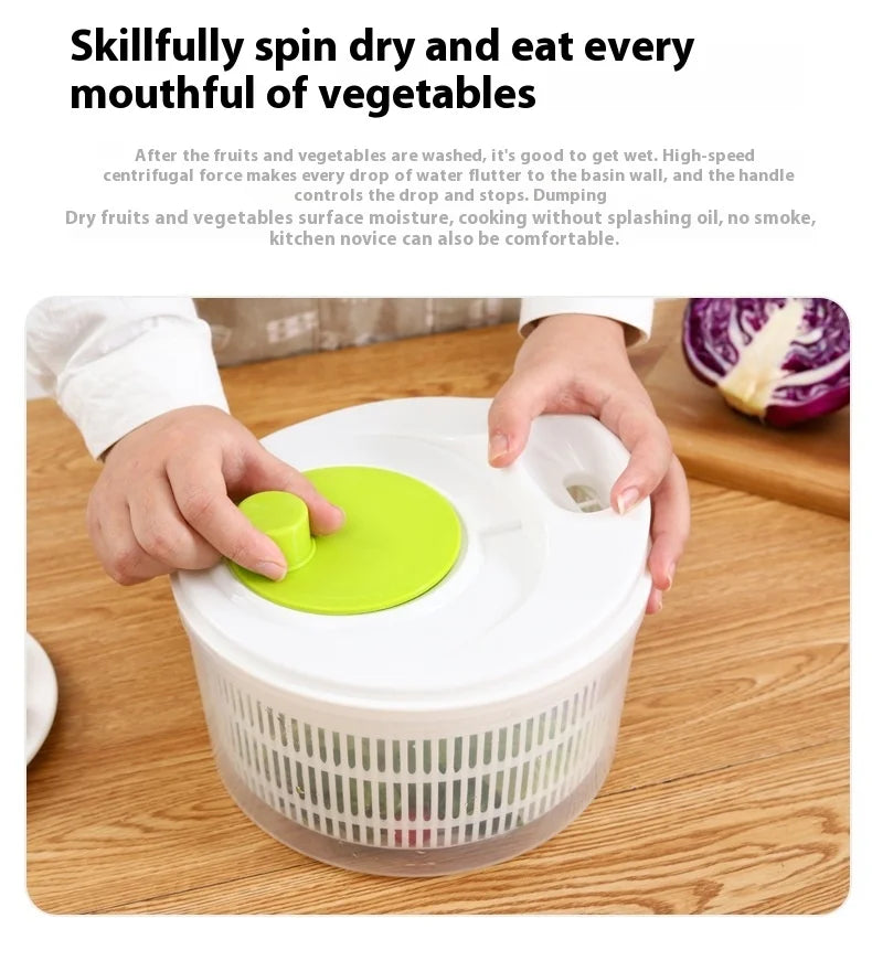 Manual Salad Spinner & Vegetable Dehydrator with Drain Basket