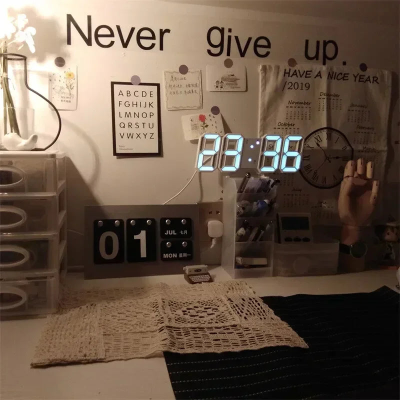 Adjustable 3D LED Digital Clock Night Mode Wall Decor