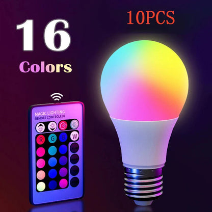 16-Color RGB LED Bulb E27 with Dimmer & 24-Key Remote
