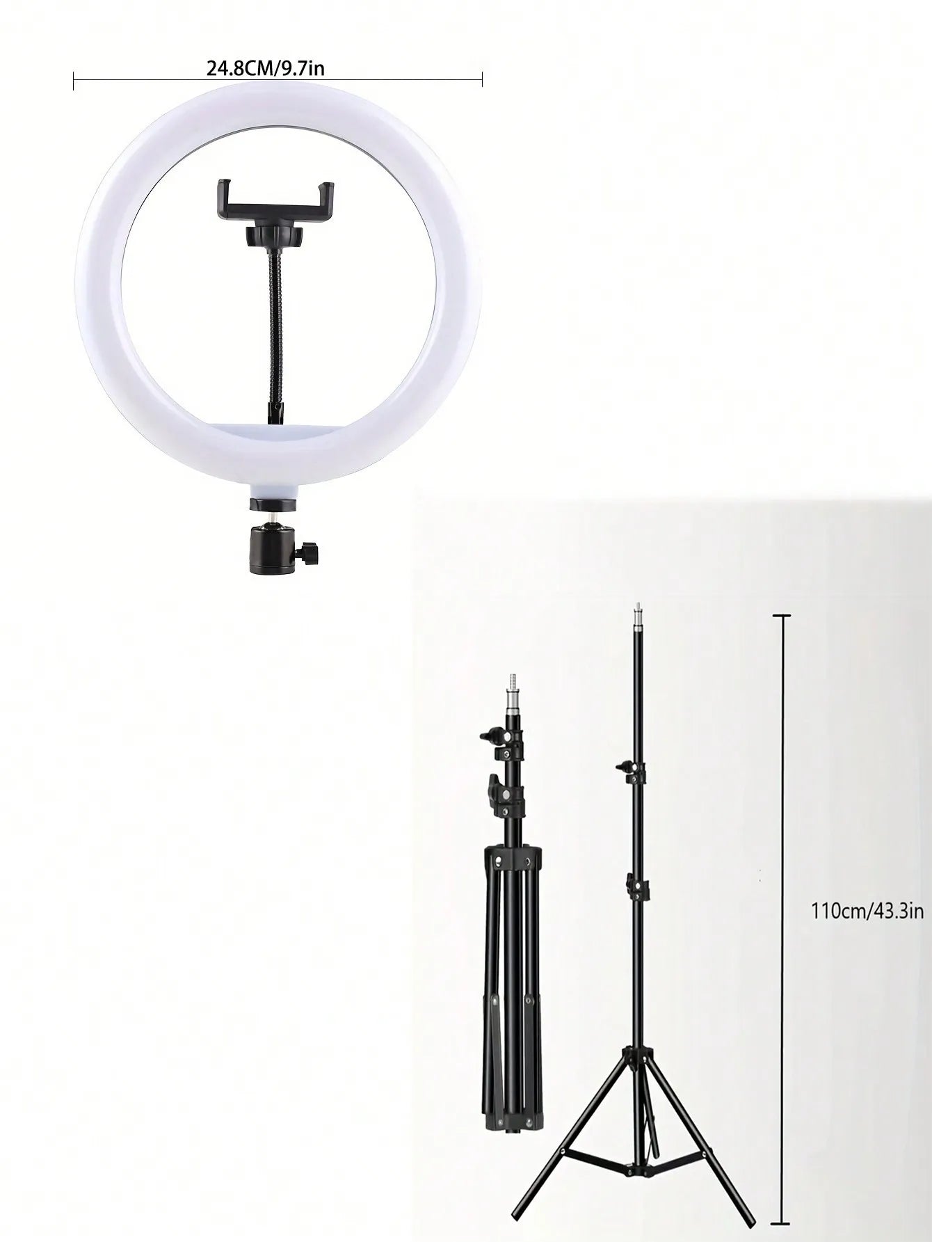 10" LED Ring Light with 110cm Tripod Stand & Clip for Streaming