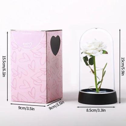 Glowing Artificial Rose Flower Gift in Glass