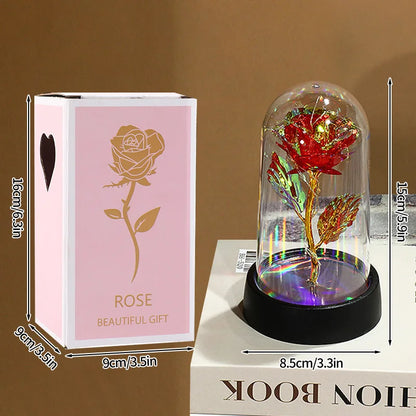 Glowing Artificial Rose Flower Gift in Glass
