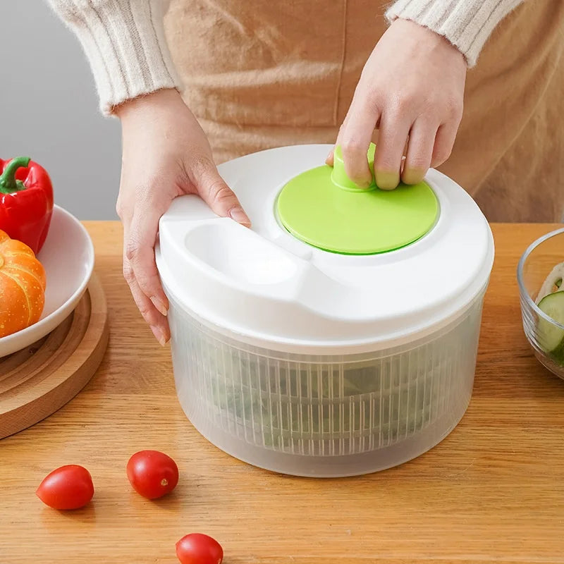 Manual Salad Spinner & Vegetable Dehydrator with Drain Basket