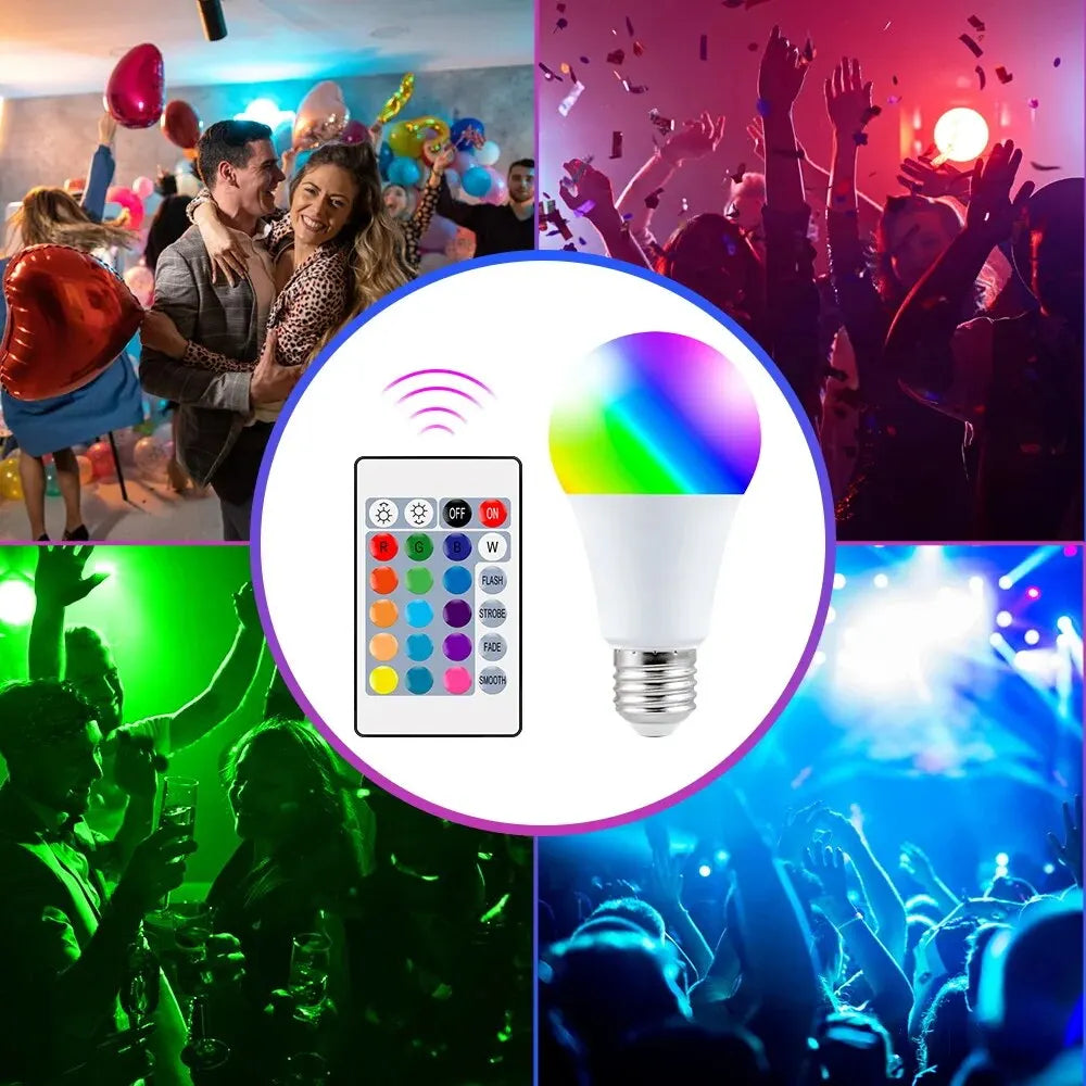 16-Color RGB LED Bulb E27 with Dimmer & 24-Key Remote
