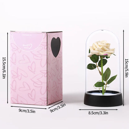 Glowing Artificial Rose Flower Gift in Glass