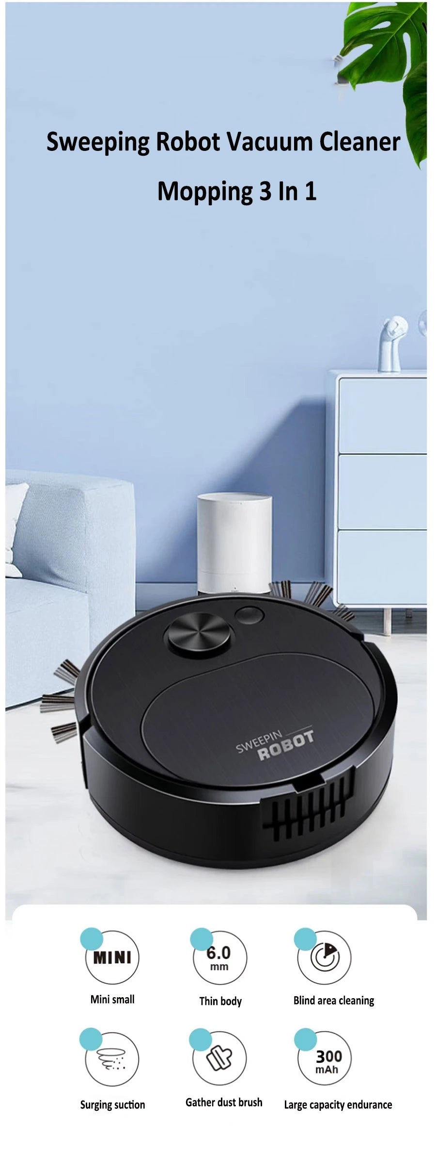 Smart Wireless Robot Vacuum & Mop 3-in-1 1500Pa