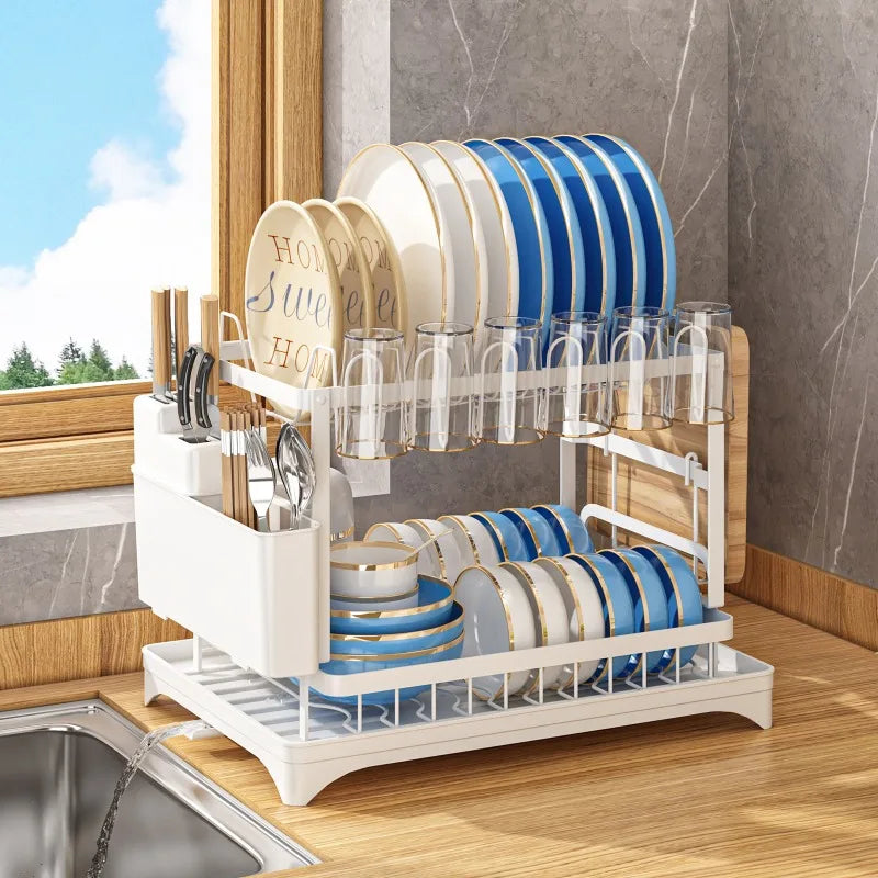 Kitchen Dish Drying Rack & Drainer with Cup Holder