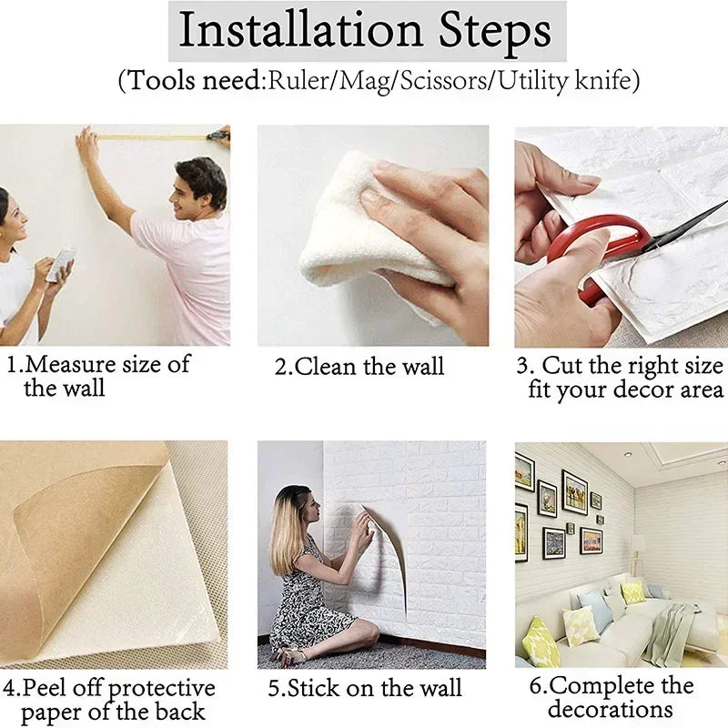 Self-Adhesive 3D Brick Wallpaper Panels