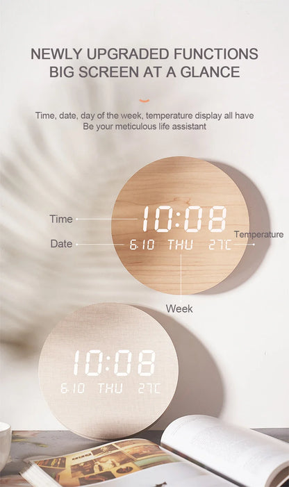 LED Digital Wall Clock with Temperature & Date