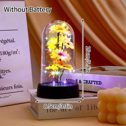 Glowing Artificial Rose Flower Gift in Glass