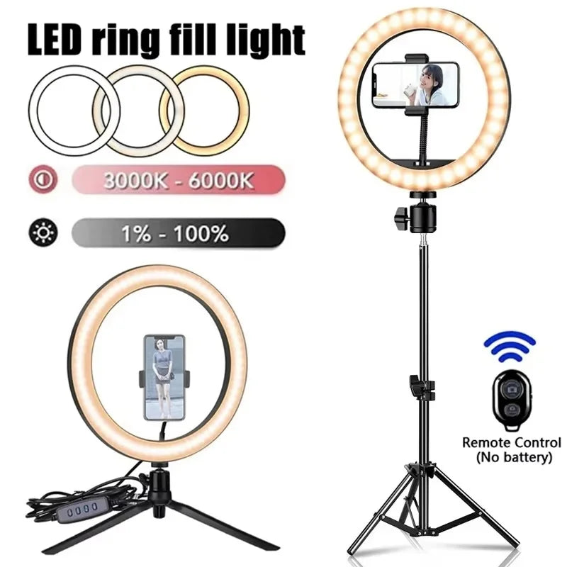 LED Selfie Ring Light with Tripod Stand & USB Remote