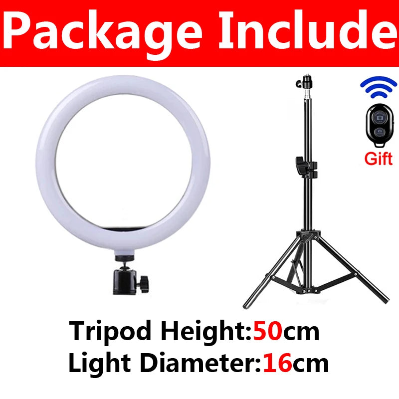 LED Selfie Ring Light with Tripod Stand & USB Remote