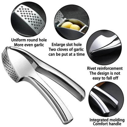 Easy Clean Stainless Steel Garlic Press Crusher