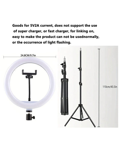 10" LED Ring Light with 110cm Tripod Stand & Clip for Streaming