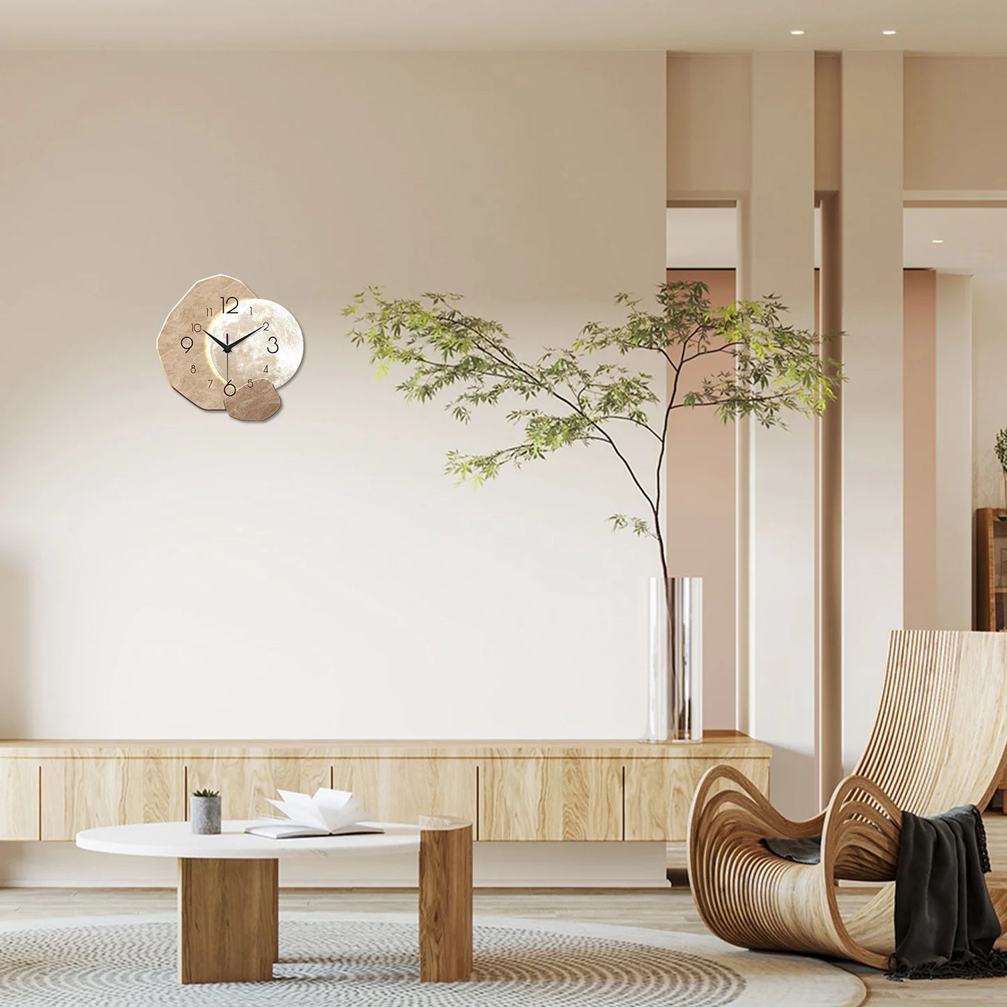 Minimalist Wooden Moon Wall Clock