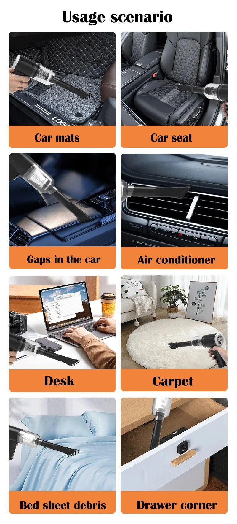 9000Pa Wireless Car Vacuum Cleaner – Wet & Dry, USB Rechargeable