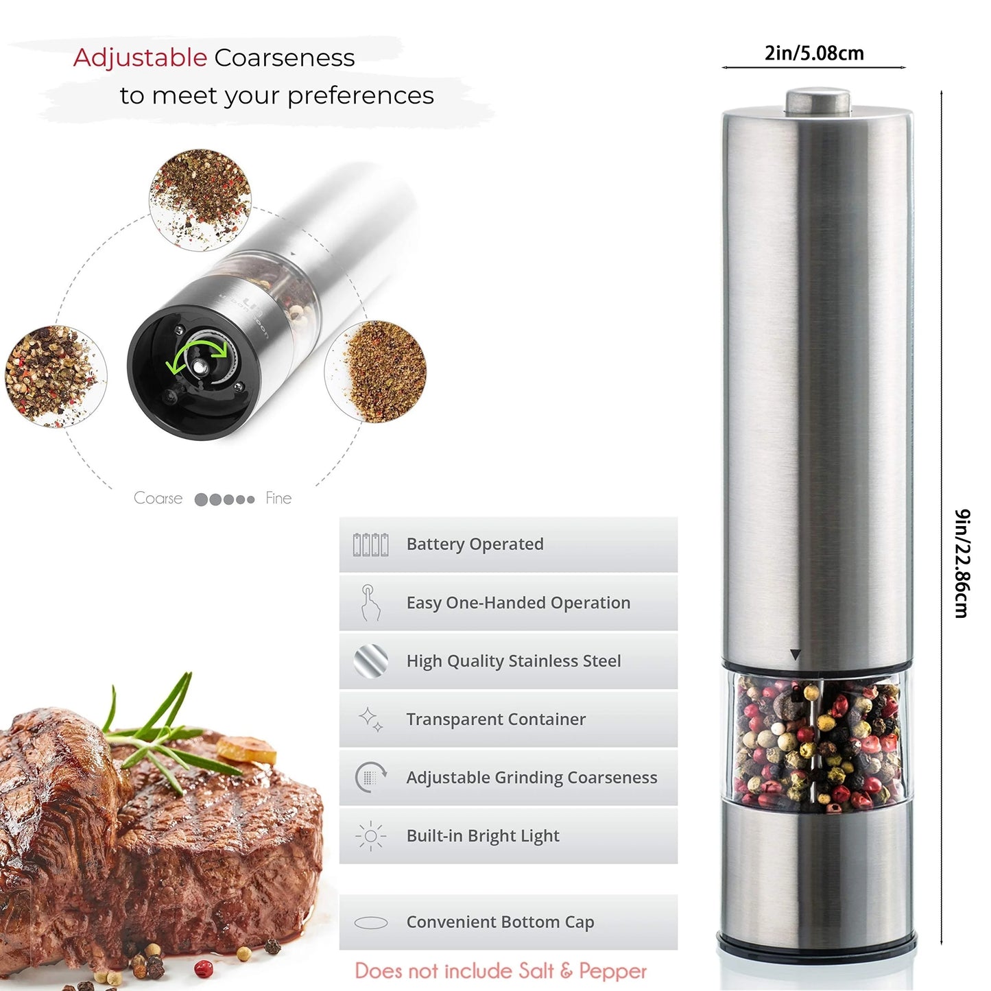 Electric Salt & Pepper Grinder Set with Light