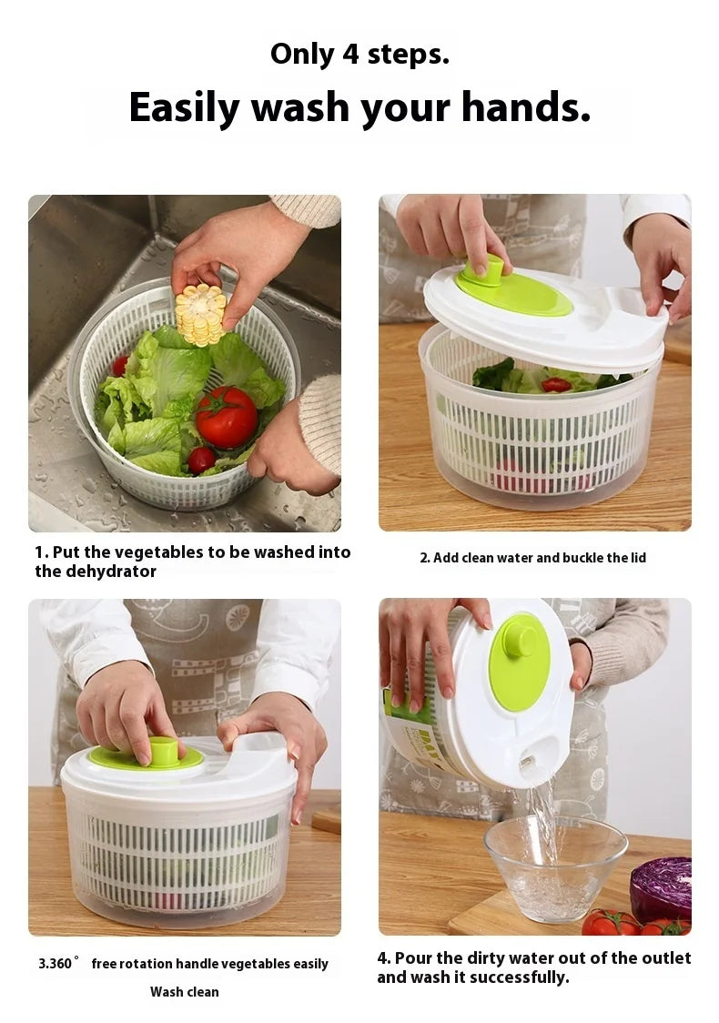 Manual Salad Spinner & Vegetable Dehydrator with Drain Basket
