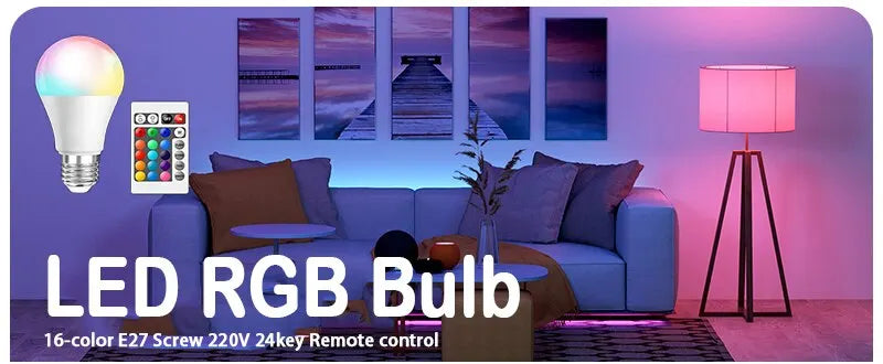 16-Color RGB LED Bulb E27 with Dimmer & 24-Key Remote