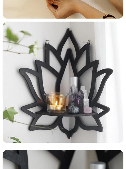 Wooden Lotus Aromatherapy & Candle Holder Shelf
